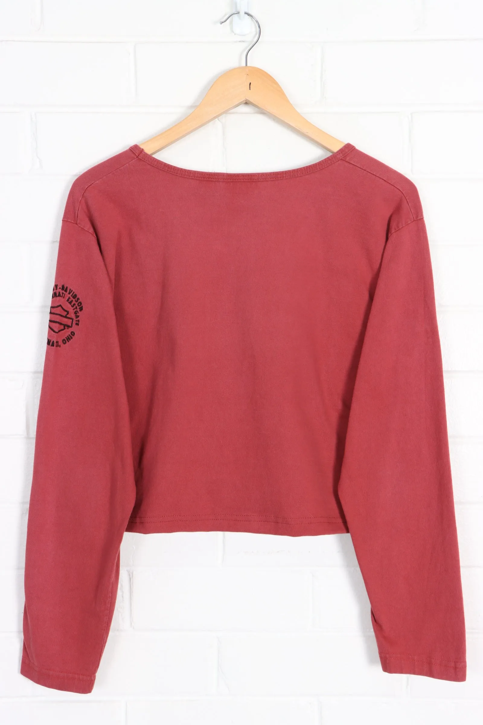 HARLEY DAVIDSON Dusty Red Long Sleeve Crop Top USA Made (Women's L)