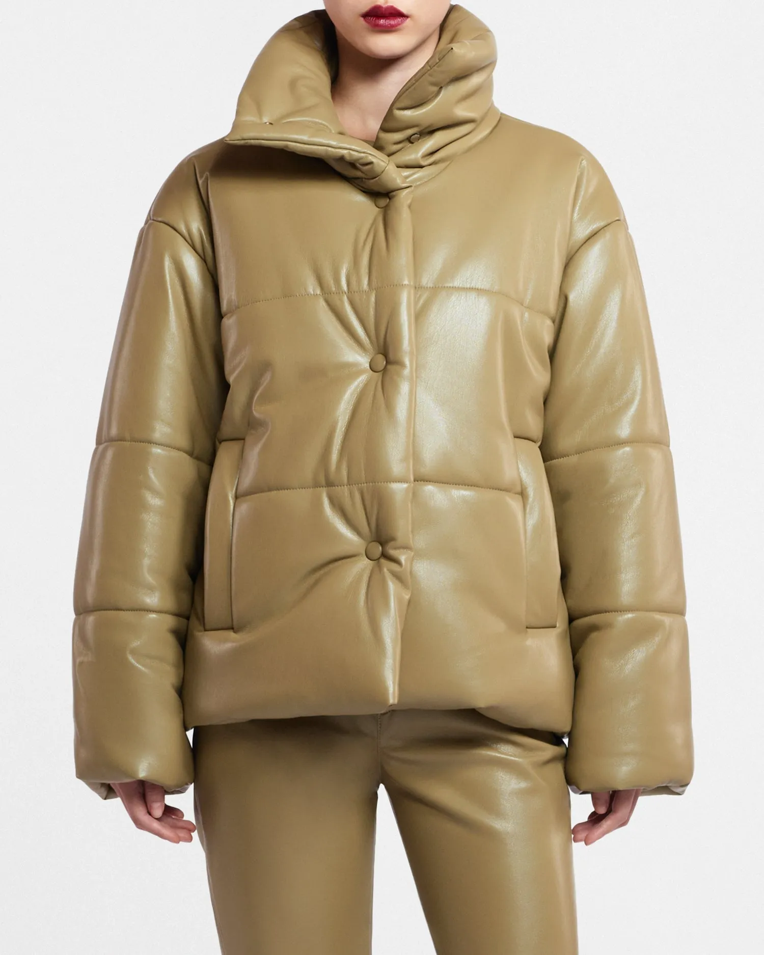 Hide - Sale Okobor Alt-Leather Puffer Jacket - Khaki Okobor