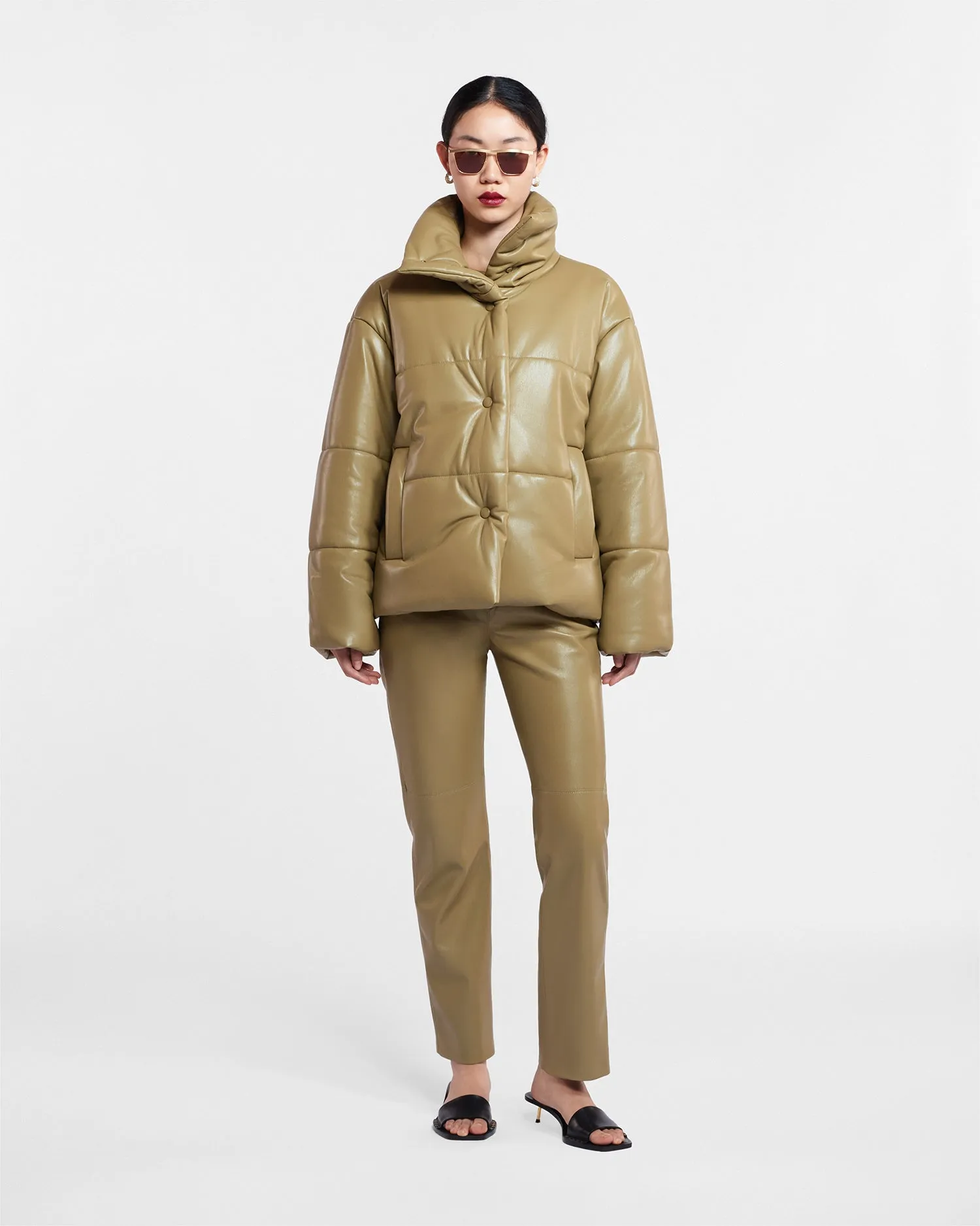 Hide - Sale Okobor Alt-Leather Puffer Jacket - Khaki Okobor