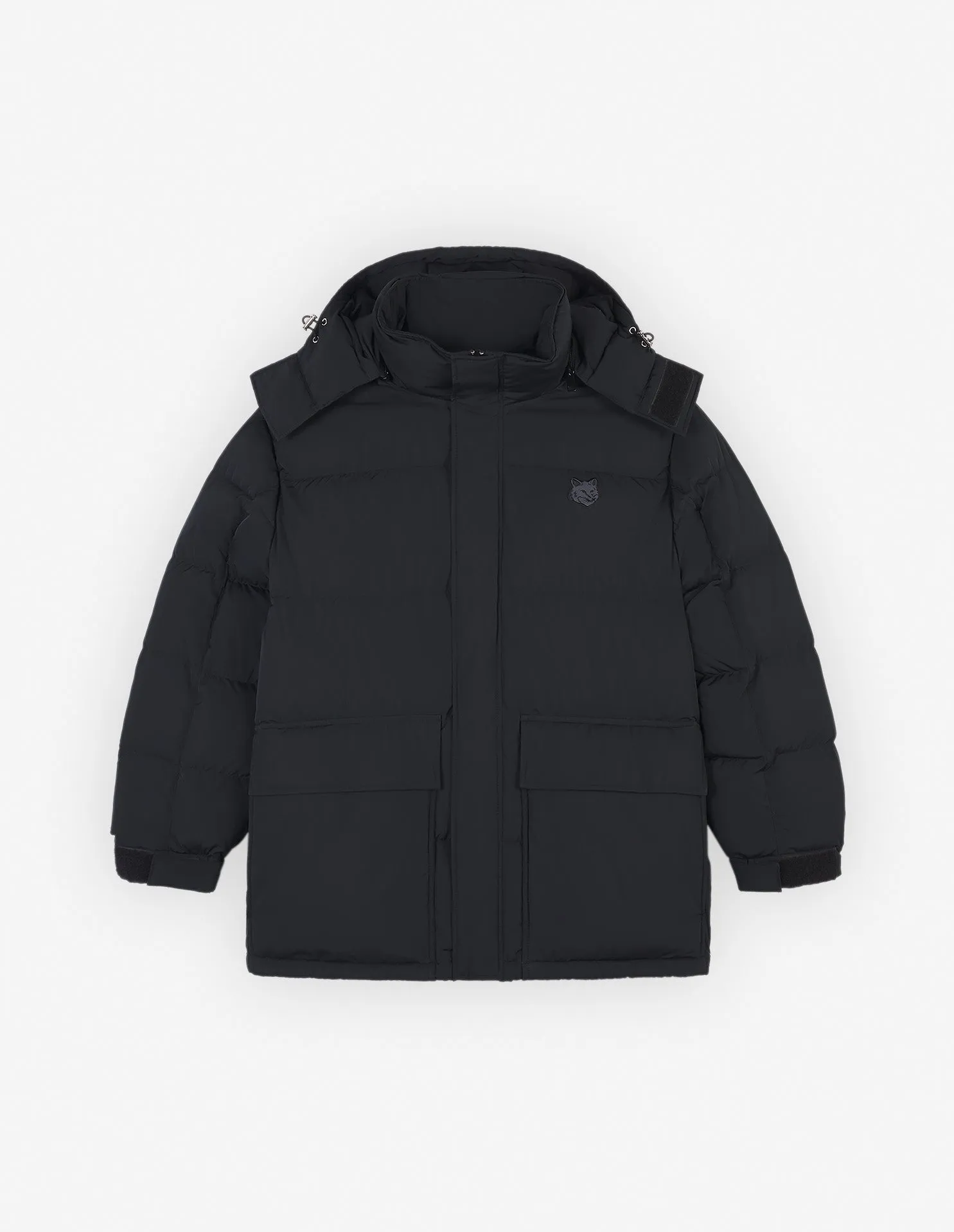 Hooded Puffer In Nylon With Tonal Fox Head Patch Black