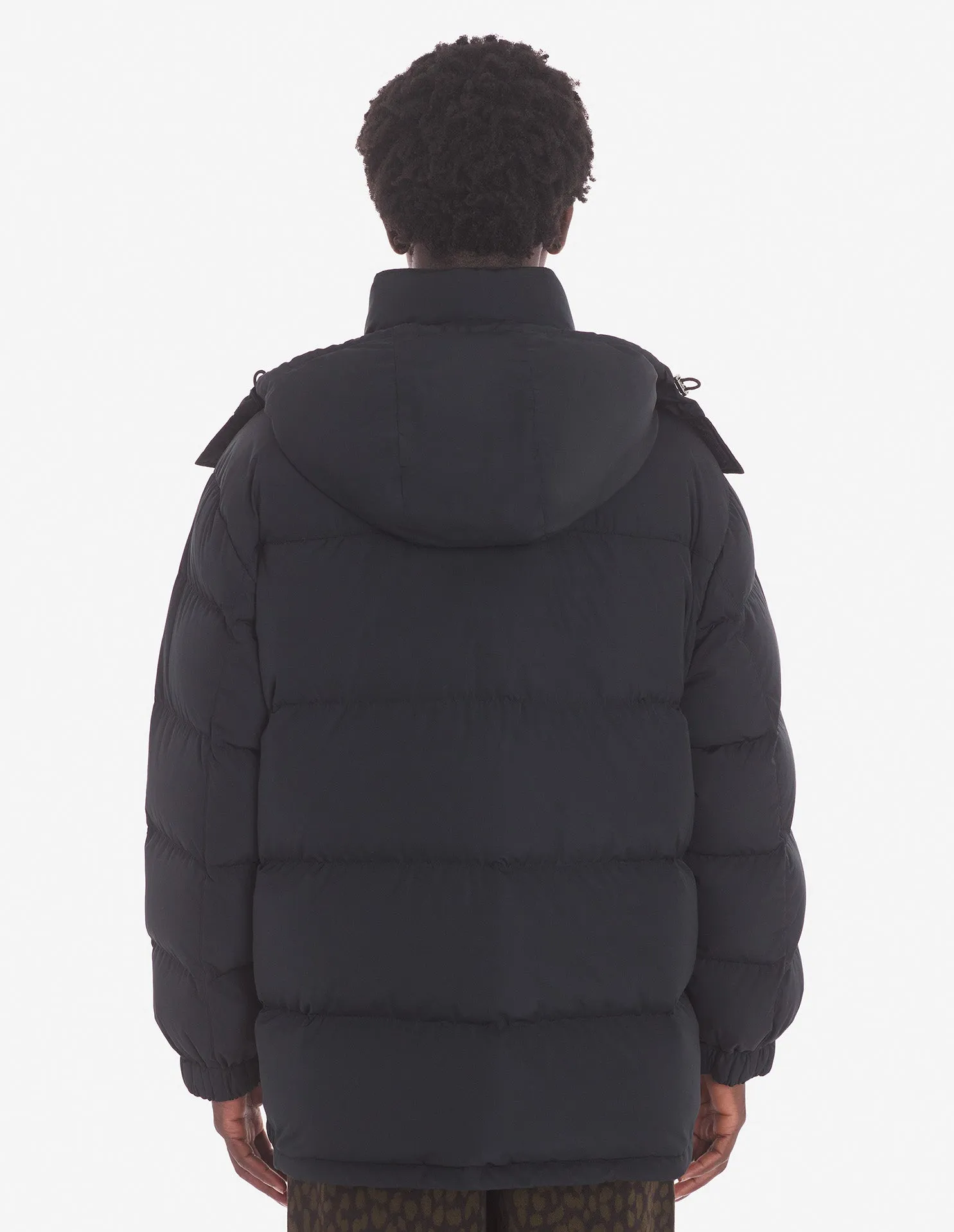 Hooded Puffer In Nylon With Tonal Fox Head Patch Black