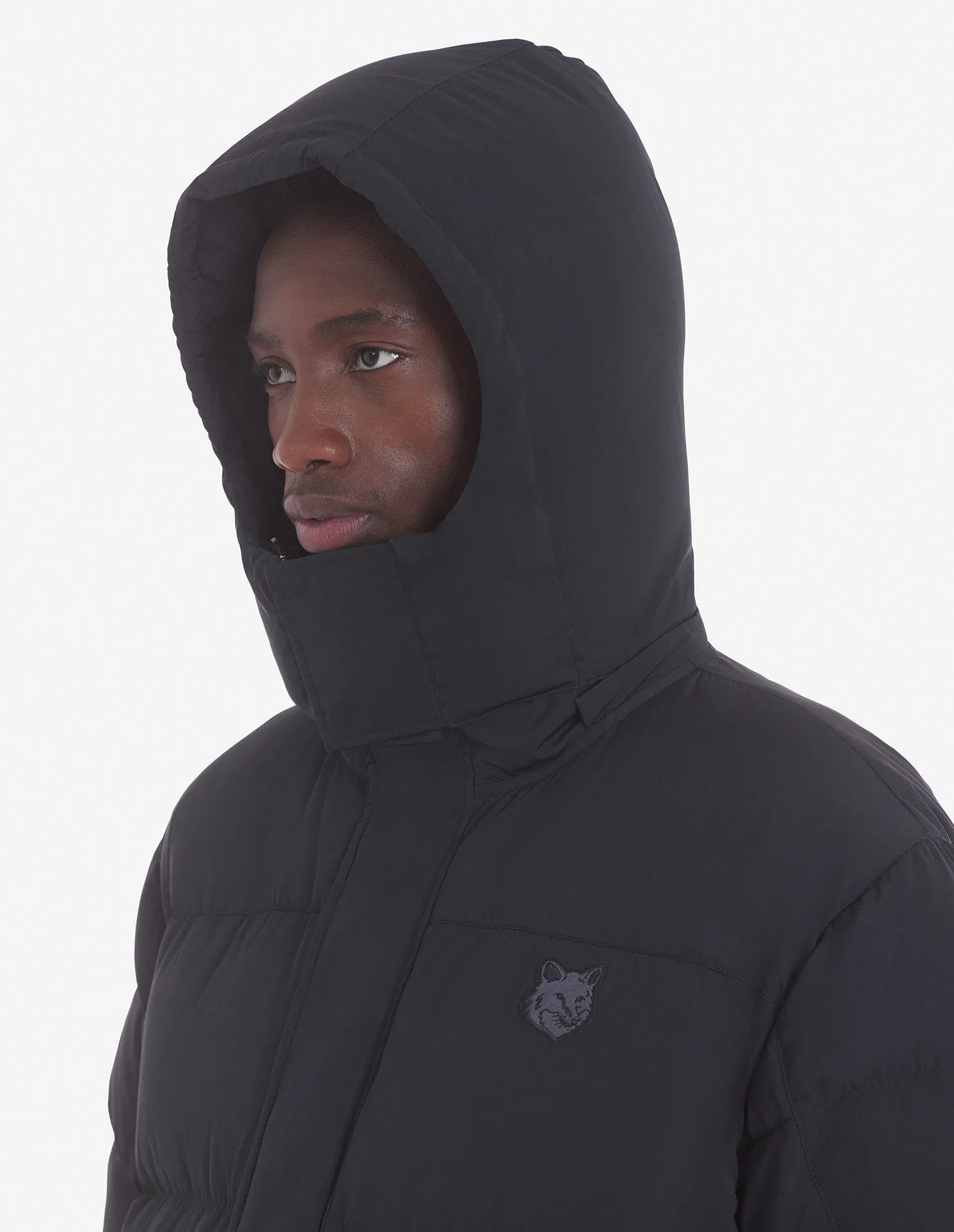 Hooded Puffer In Nylon With Tonal Fox Head Patch Black