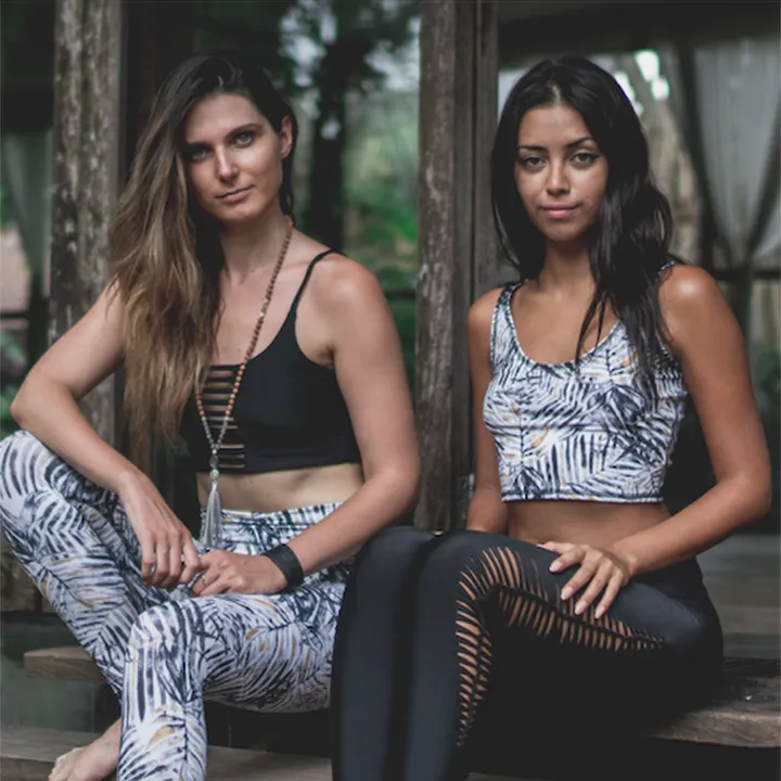 Jade Crop Yoga Top - Mono Palm print