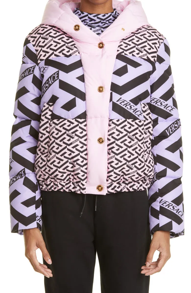 Le Greca Printed Hooded Puffer Jacket - The Puffer Jacket