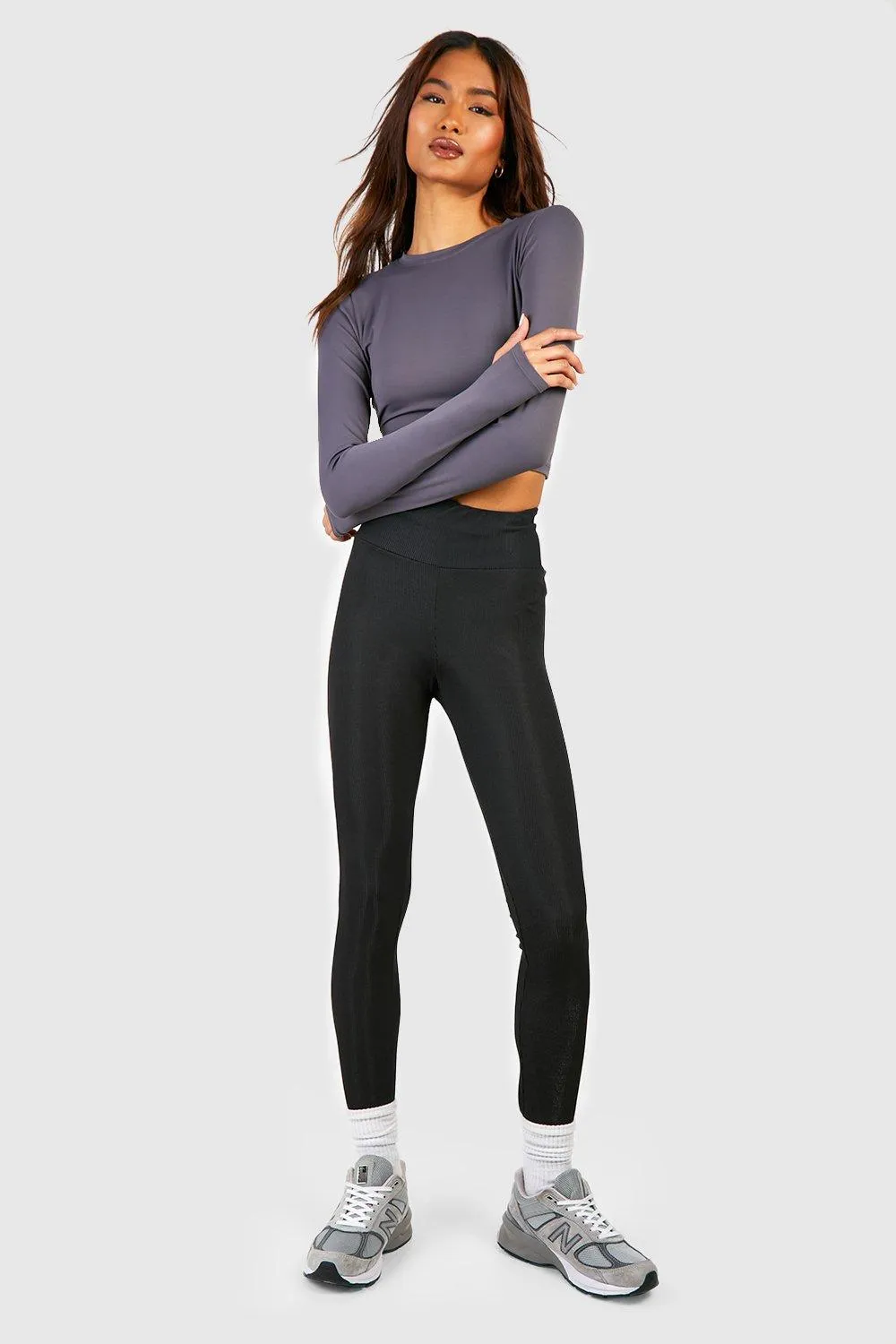 Leggings | Tall Deep Waistband High Waisted Rib Leggings | boohoo