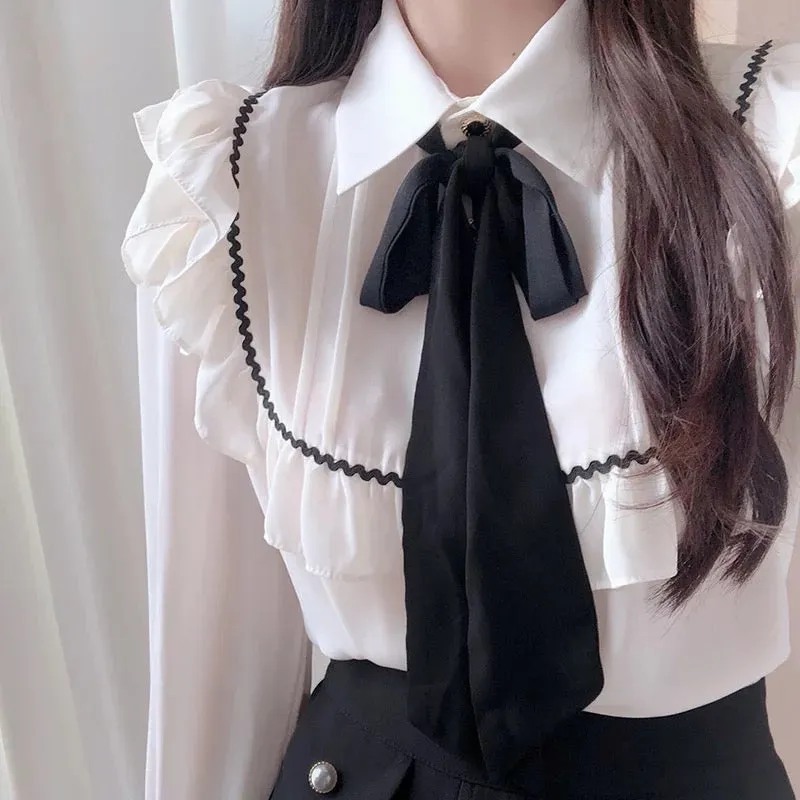 Light Academia Shirt with Ruffles & Bow