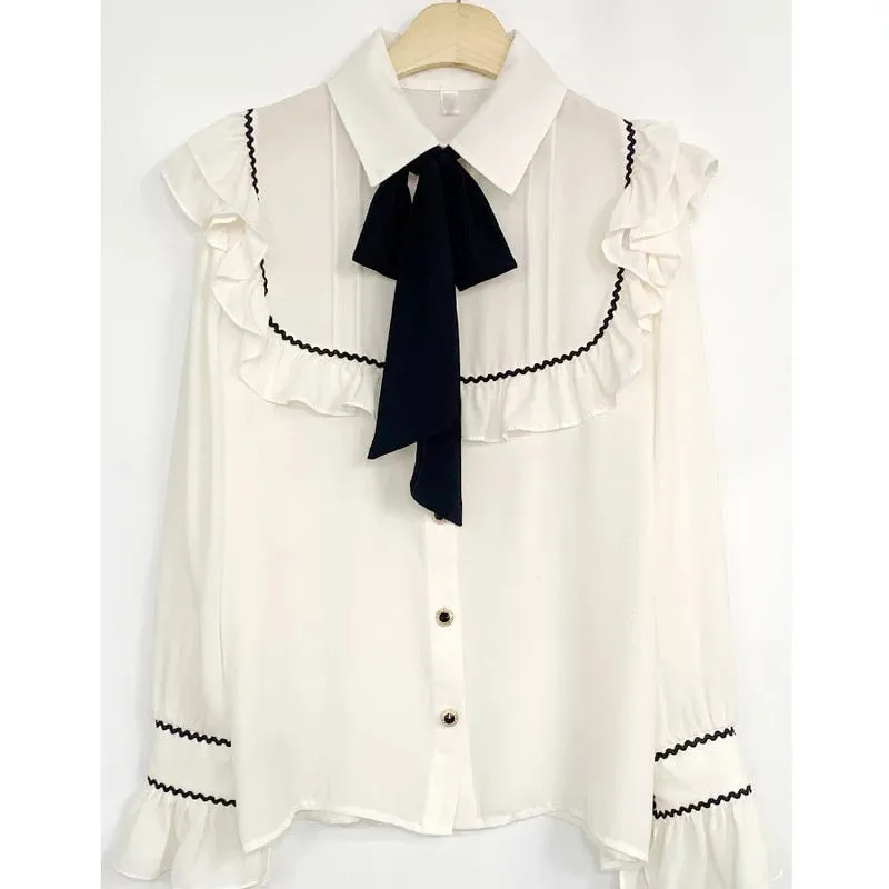 Light Academia Shirt with Ruffles & Bow