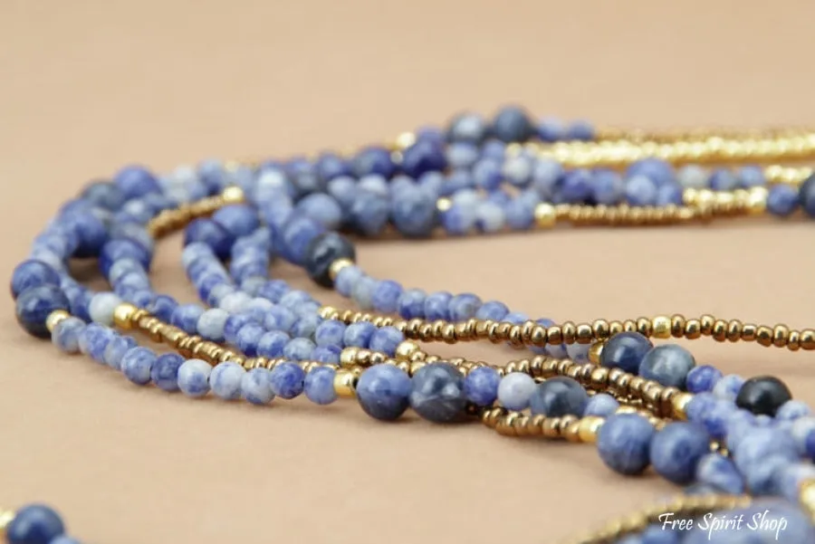 Natural Blue Sodalite & Seed Bead Multi-Layer Necklace