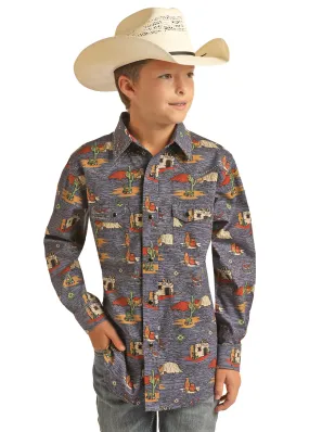 Panhandle Slim Boys Cactus Print Long Sleeve Shirt