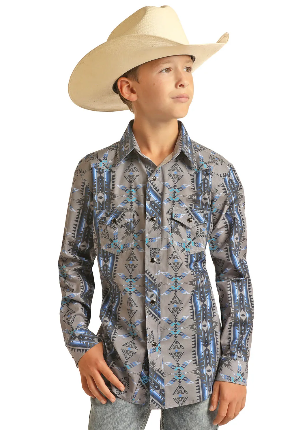 Panhandle Slim Kids Boys Aztec Long Sleeve Shirt