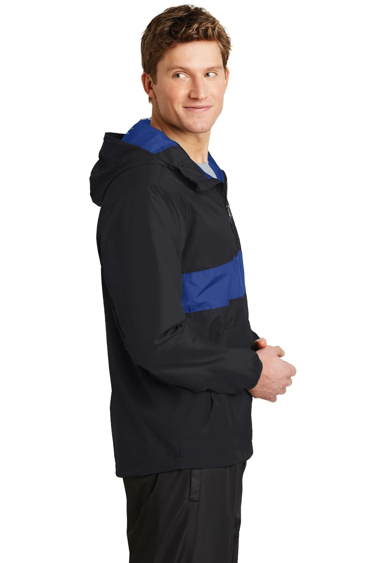 Sport-Tek Zipped Pocket Anorak JST65 Black/ True Royal