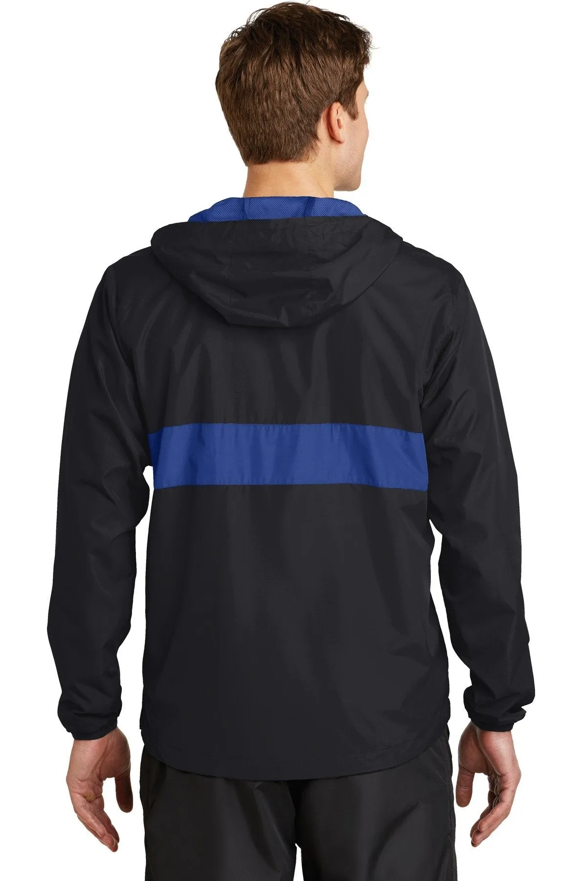 Sport-Tek Zipped Pocket Anorak JST65 Black/ True Royal