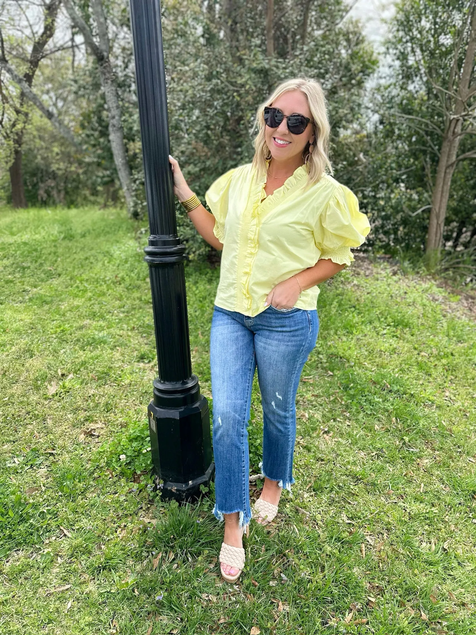 Sunny Days Ahead Yellow Smocked Ruffle Collar Short Sleeve Top