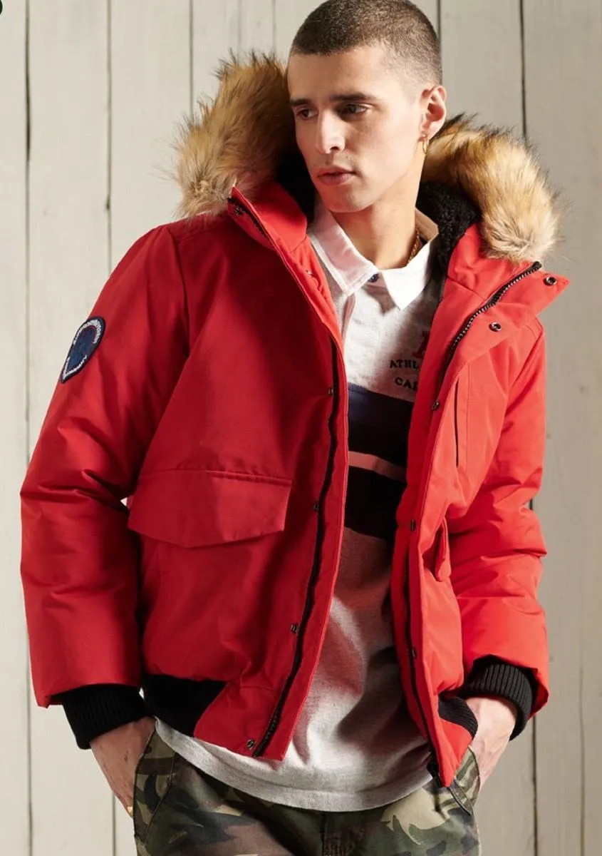 Superdry Everest Bomber Faux Fur Parka Jacket High Risk Red