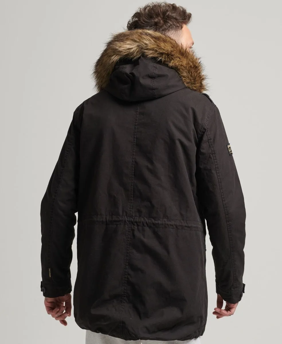 Superdry New Military Faux Fur Parka Jacket Jet Black