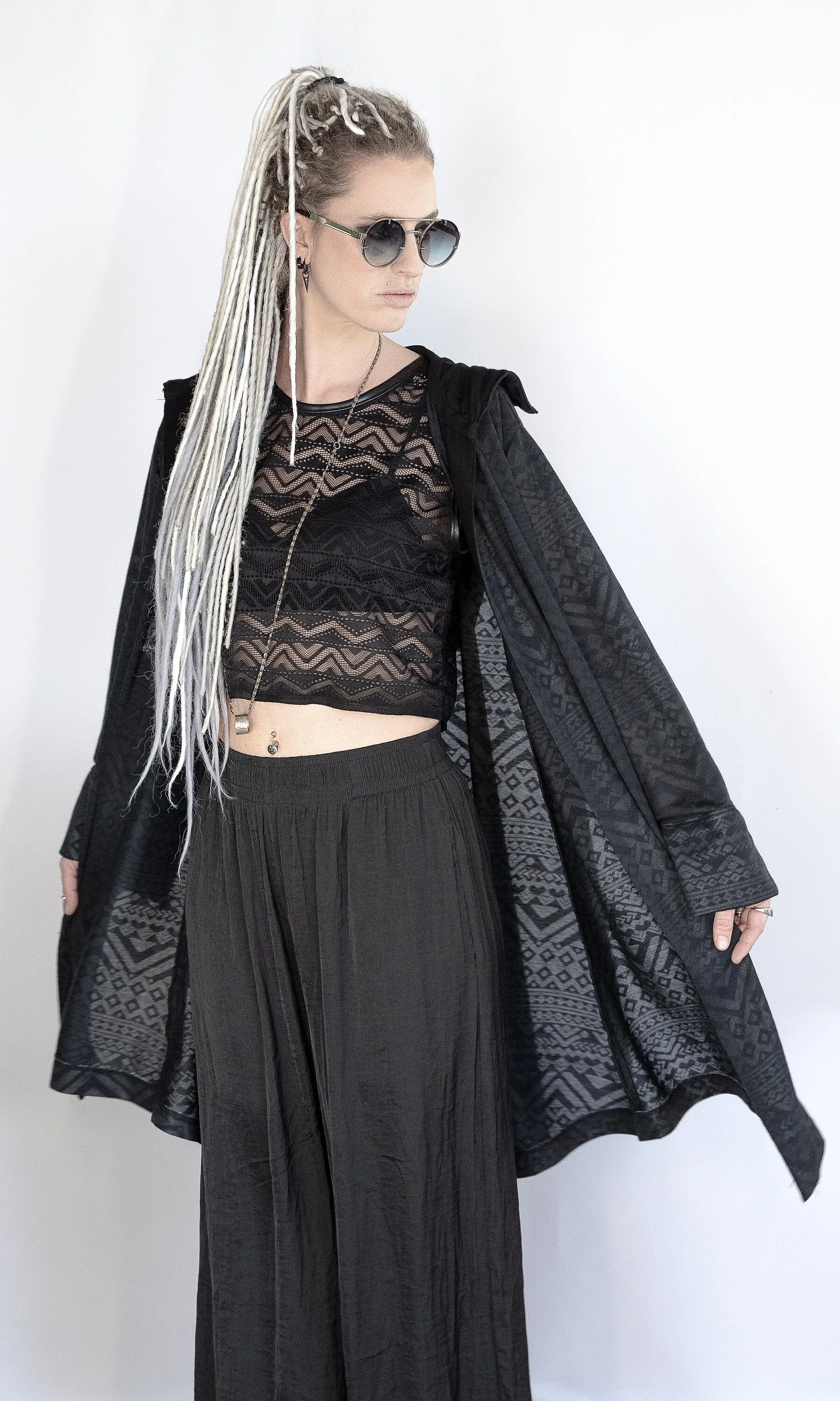 Tribal mesh leatherette trim crop top