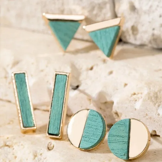 Turquoise Geometric Stud Earrings Pack