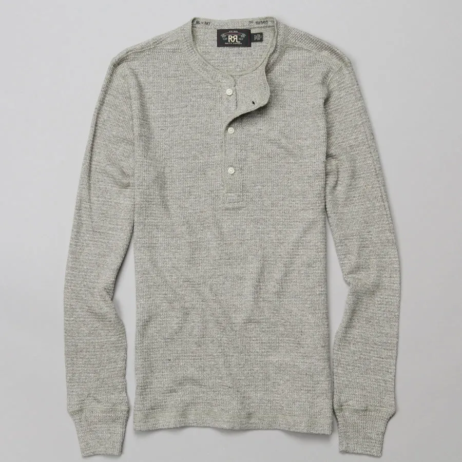 WAFFLE-KNIT HENLEY CAMP HEATHER