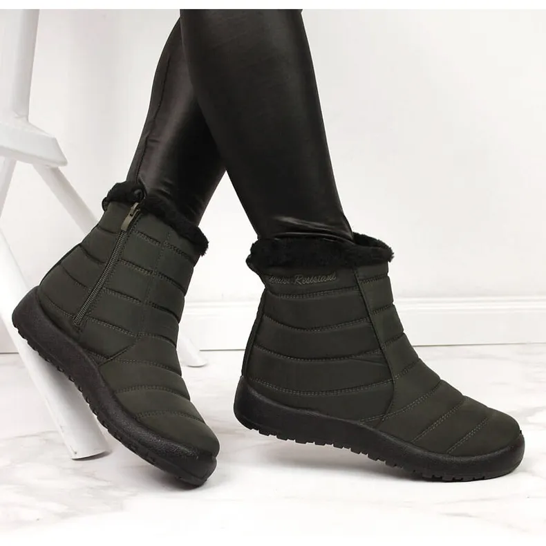 Waterproof snow boots with a khaki NEWS zipper green