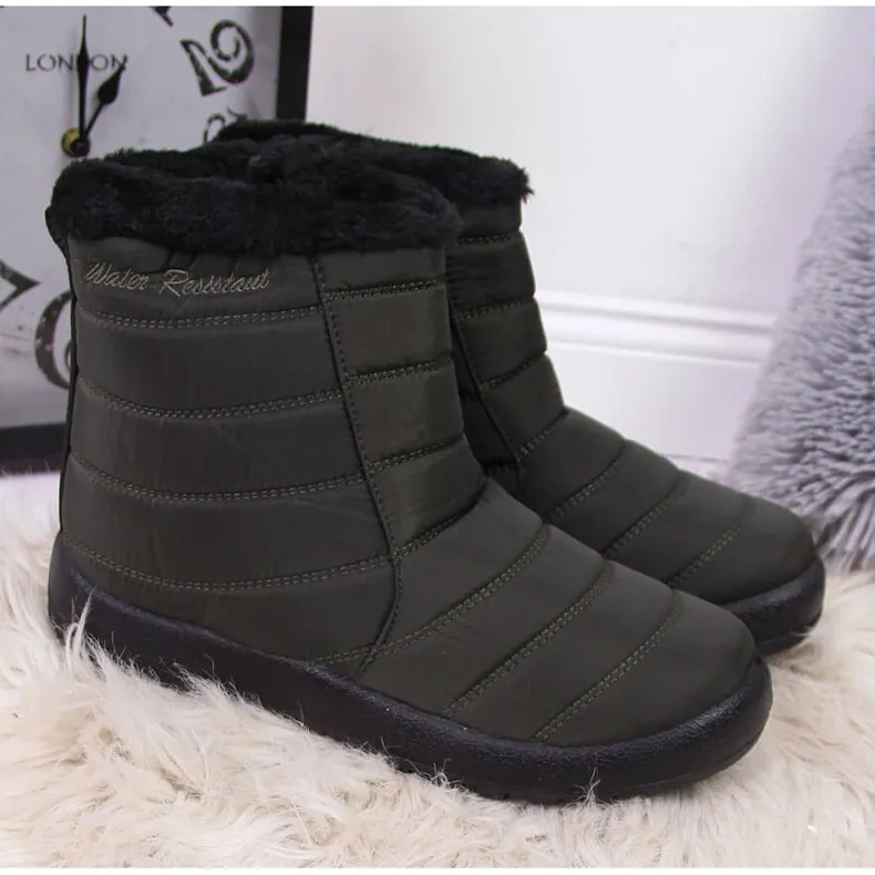 Waterproof snow boots with a khaki NEWS zipper green