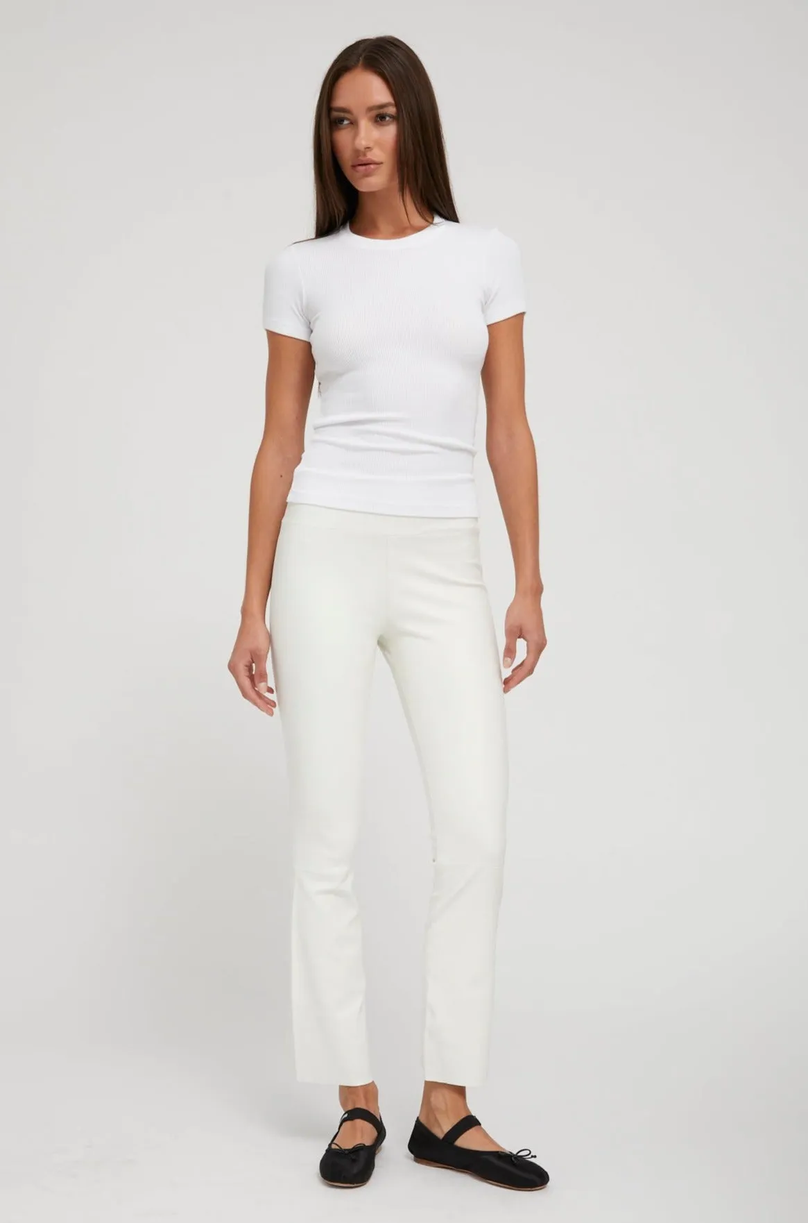 White Leather Ankle Flare Leggings