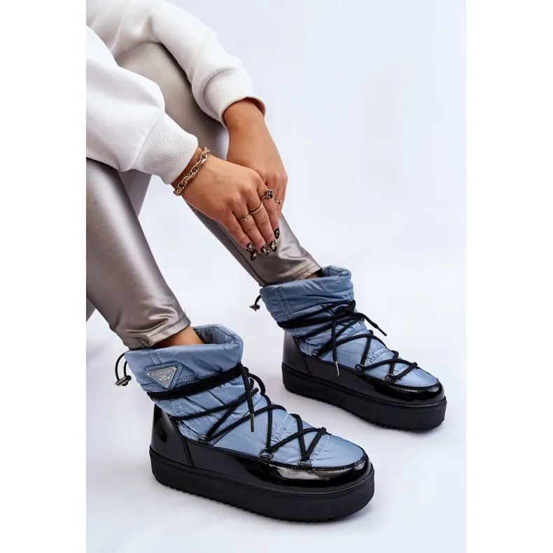 Women's Fashionable Lace-up Snow Boots Blue Carrios