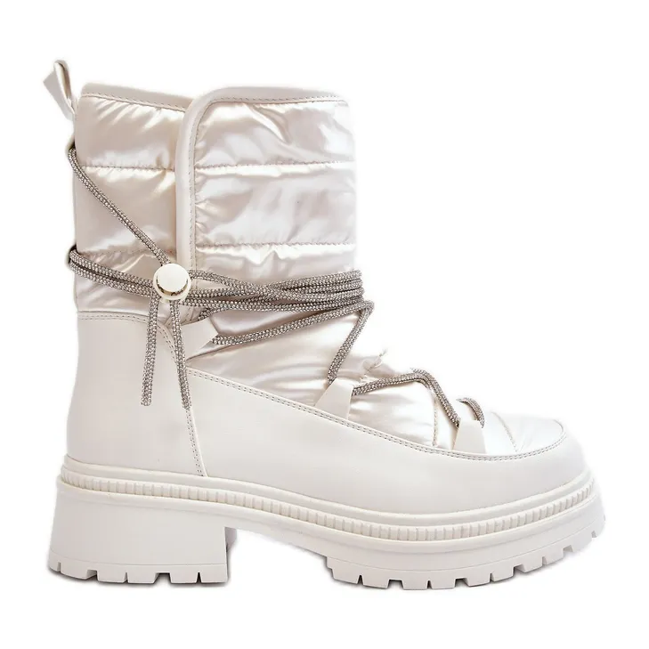 Women's Snow Boots With Decorative Lacing, White Rilana