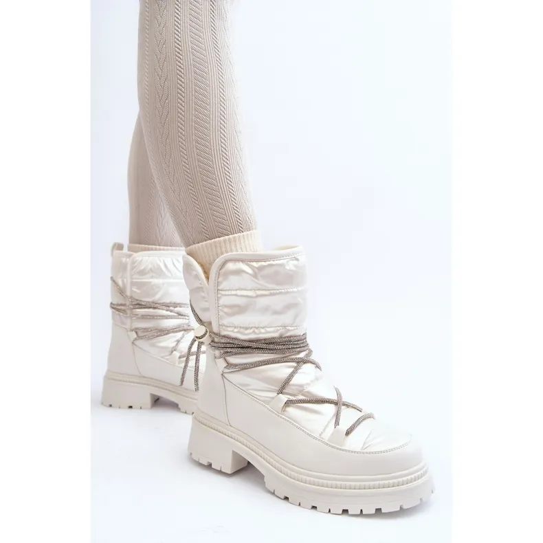 Women's Snow Boots With Decorative Lacing, White Rilana