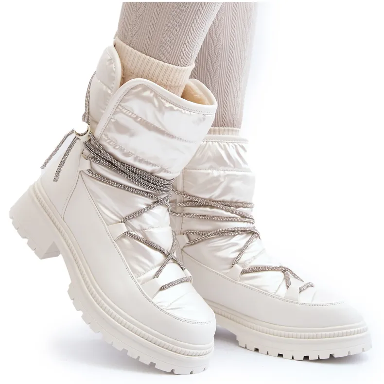 Women's Snow Boots With Decorative Lacing, White Rilana