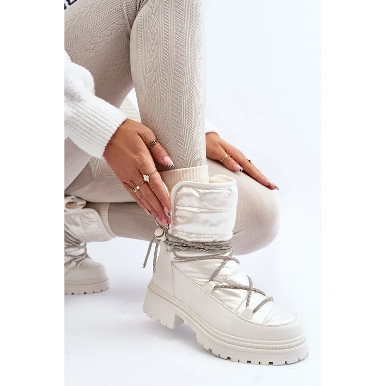 Women's Snow Boots With Decorative Lacing, White Rilana