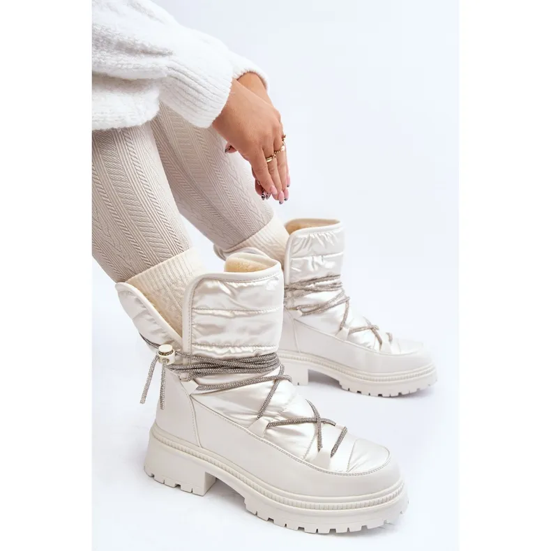 Women's Snow Boots With Decorative Lacing, White Rilana