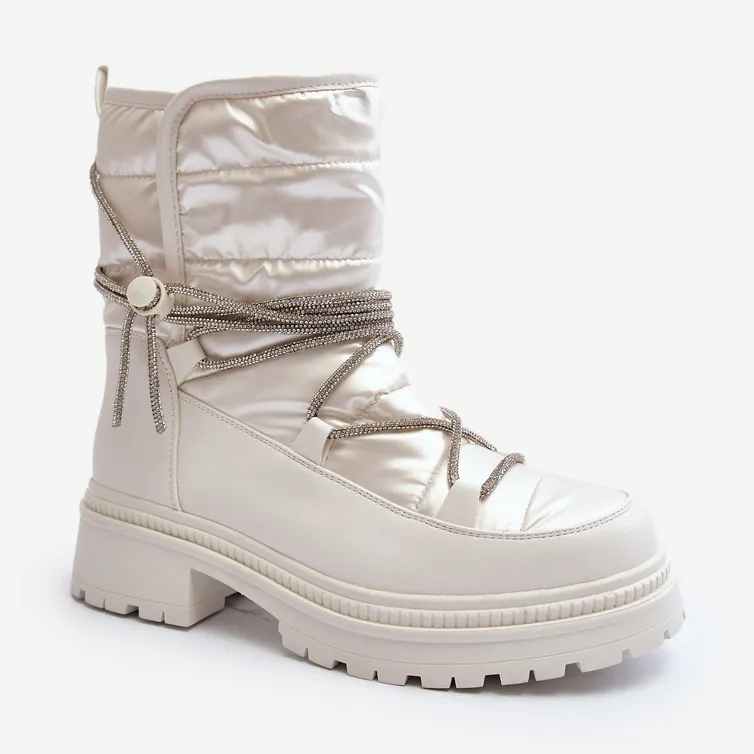 Women's Snow Boots With Decorative Lacing, White Rilana