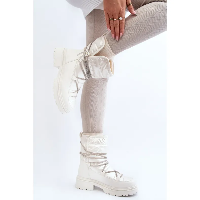 Women's Snow Boots With Decorative Lacing, White Rilana