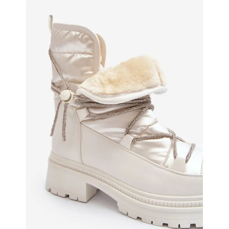 Women's Snow Boots With Decorative Lacing, White Rilana