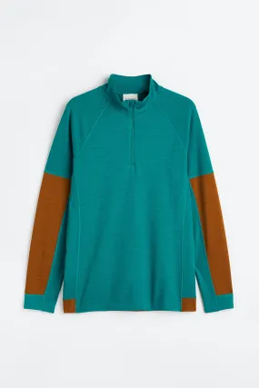 Wool-blend base layer top - Long sleeve - Regular length - Turquoise/Brown - Men | H&M GB