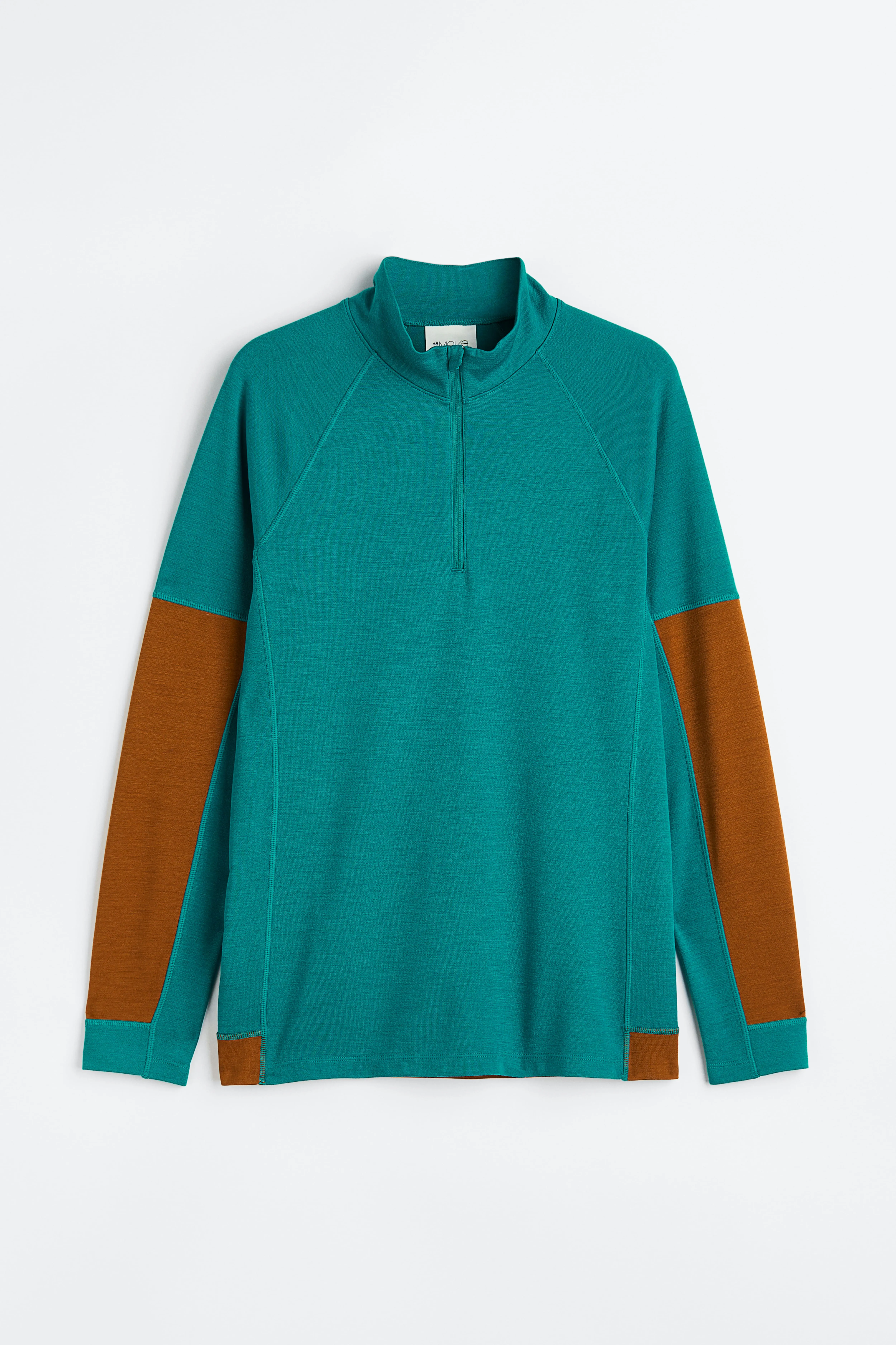 Wool-blend base layer top - Long sleeve - Regular length - Turquoise/Brown - Men | H&M GB